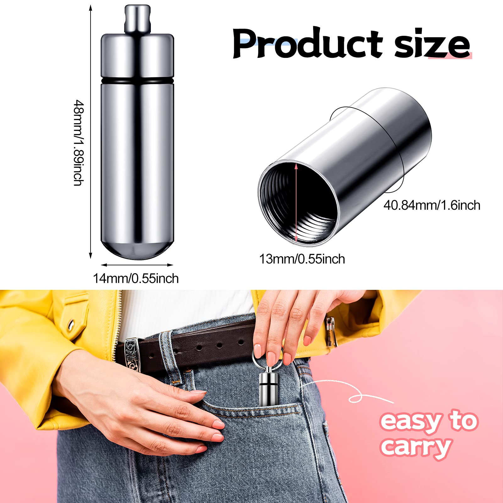 Patelai 12 Pieces Portable Pill Case Container Mini First Aid Keychain Pill Holder Waterproof Aluminum Medicine Bottle for Medic