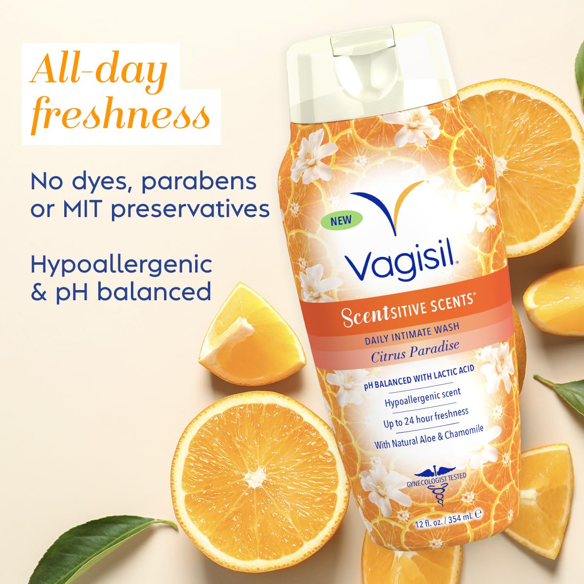 Vagisil Feminine Wash for Intimate Area Hygiene, Scentsitive Scents, pH Balanced and Gynecologist Tested, Citrus Paradise, 12 oz