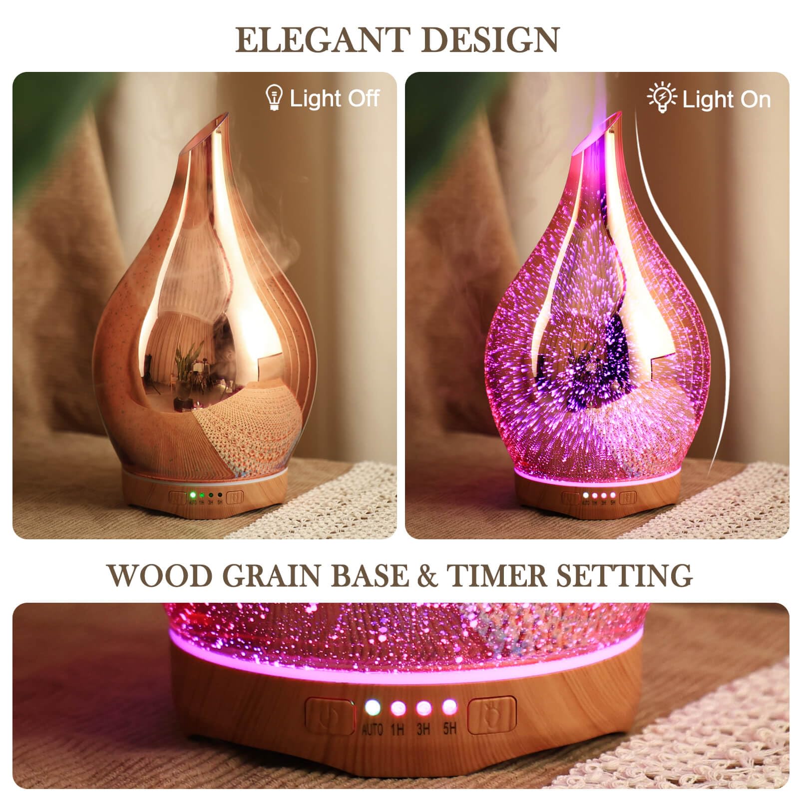 Porseme 280ML Essential Oil Diffuser, Aroma Ultrasonic Humidifier with Remote Control, BPA Free, Auto Shut-Off, Timer Setting