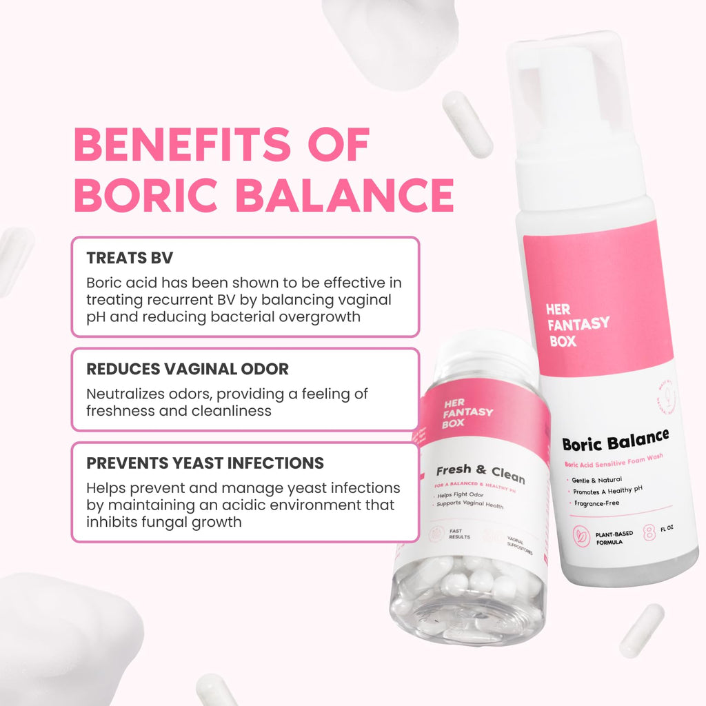 Her Fantasy Box | Boric Balance Yoni Foam Wash - Naturally Safe, pH-Balancing, Gentle Cleansing Formula for Daily Care, Odor Con