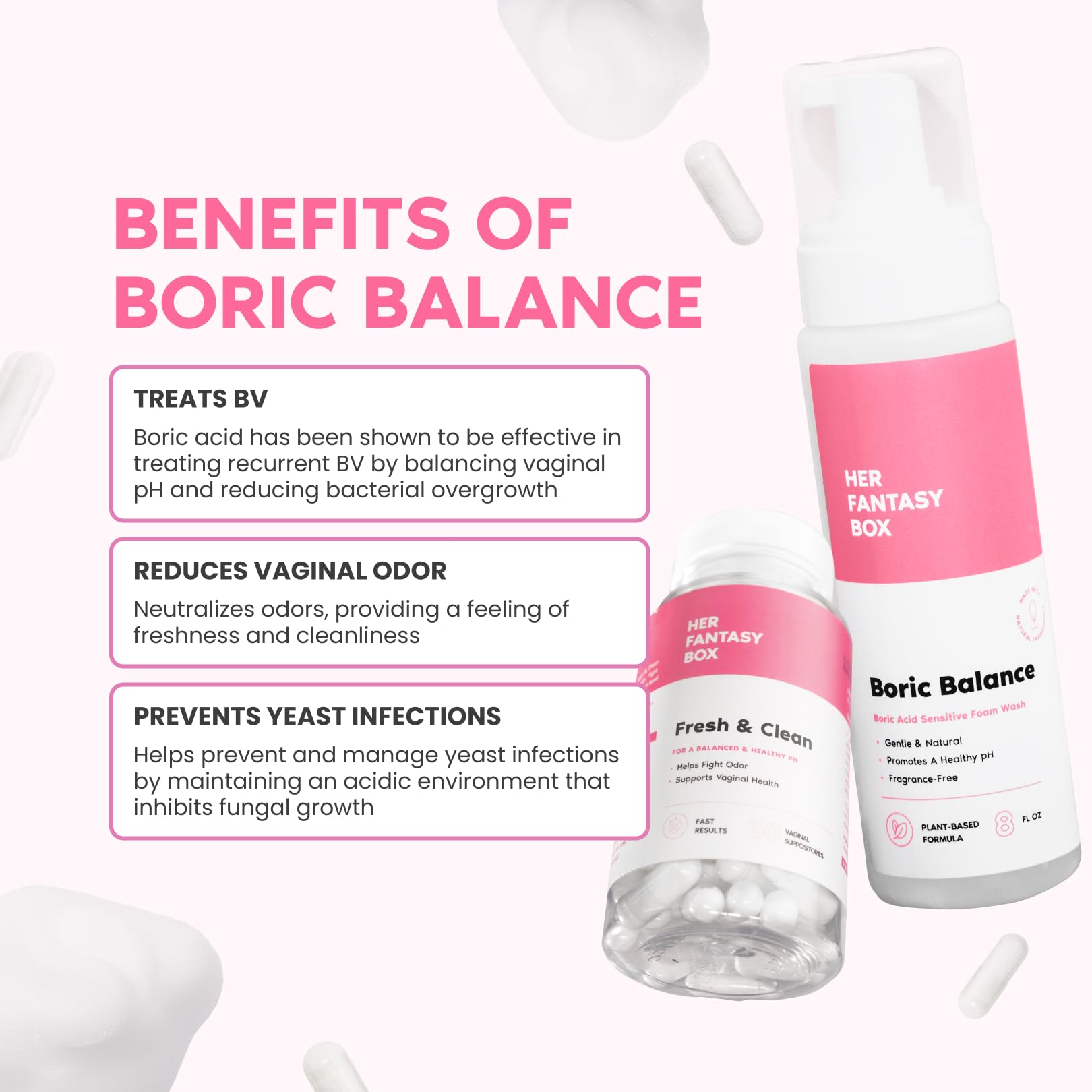 Her Fantasy Box | Boric Balance Yoni Foam Wash - Naturally Safe, pH-Balancing, Gentle Cleansing Formula for Daily Care, Odor Con