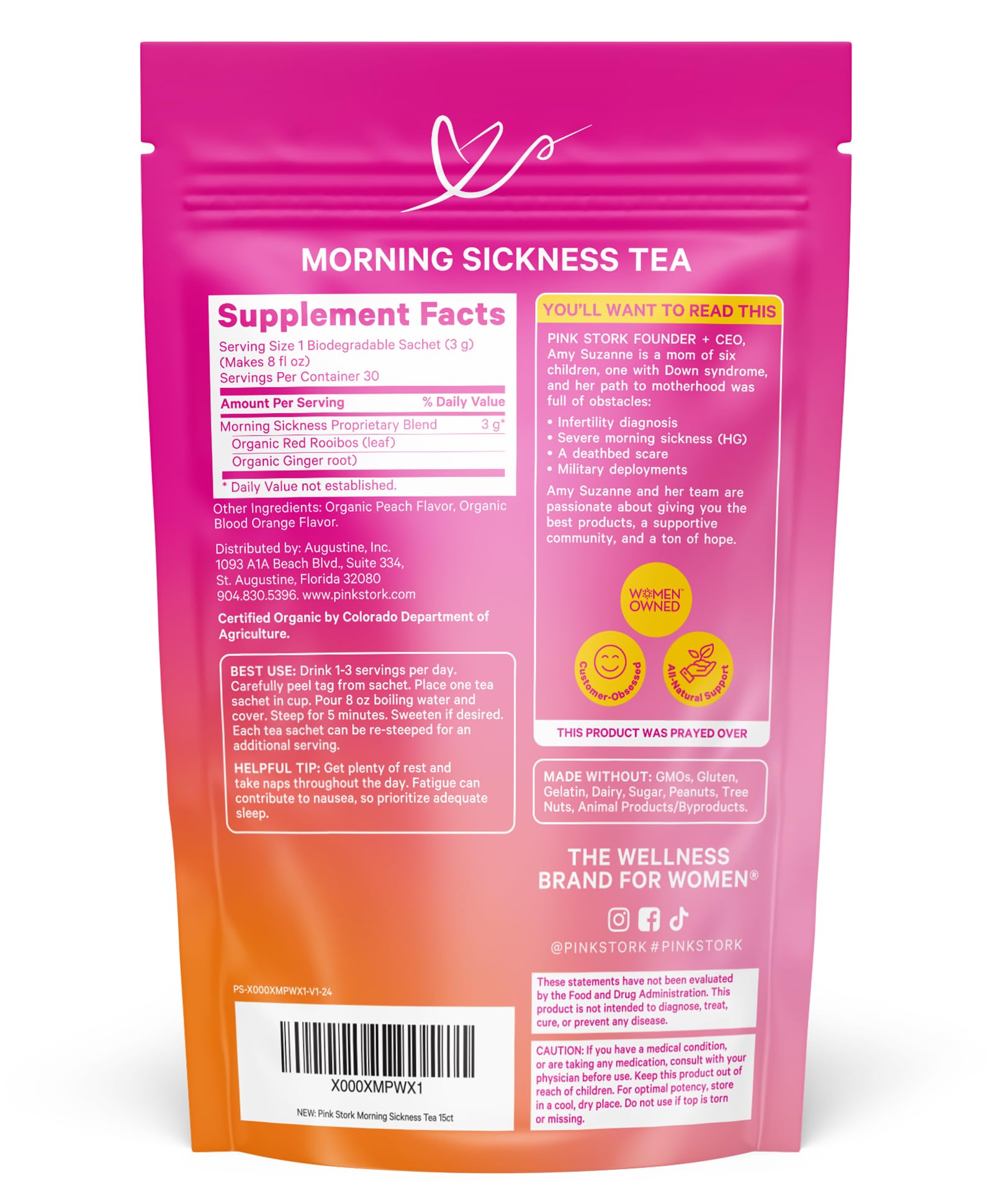 Pink Stork Organic Morning Sickness Pregnancy Tea - Hot or Iced Tea - Prenatal Heartburn, Indigestion, and Constipation Support