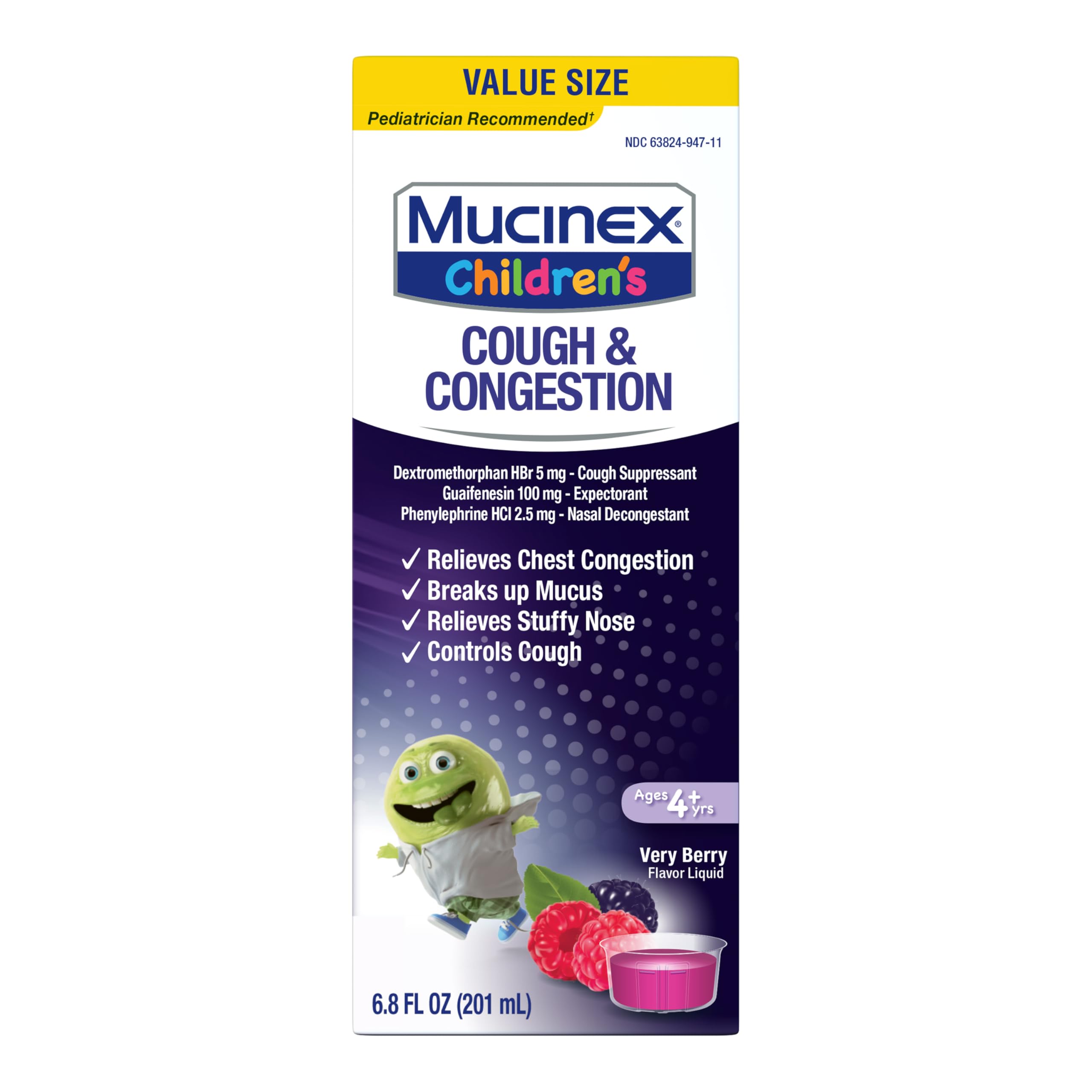 Mucinex Childrens Congestion & Cough Liquid, Berrylicious, 6.8oz (Packaging May Vary)