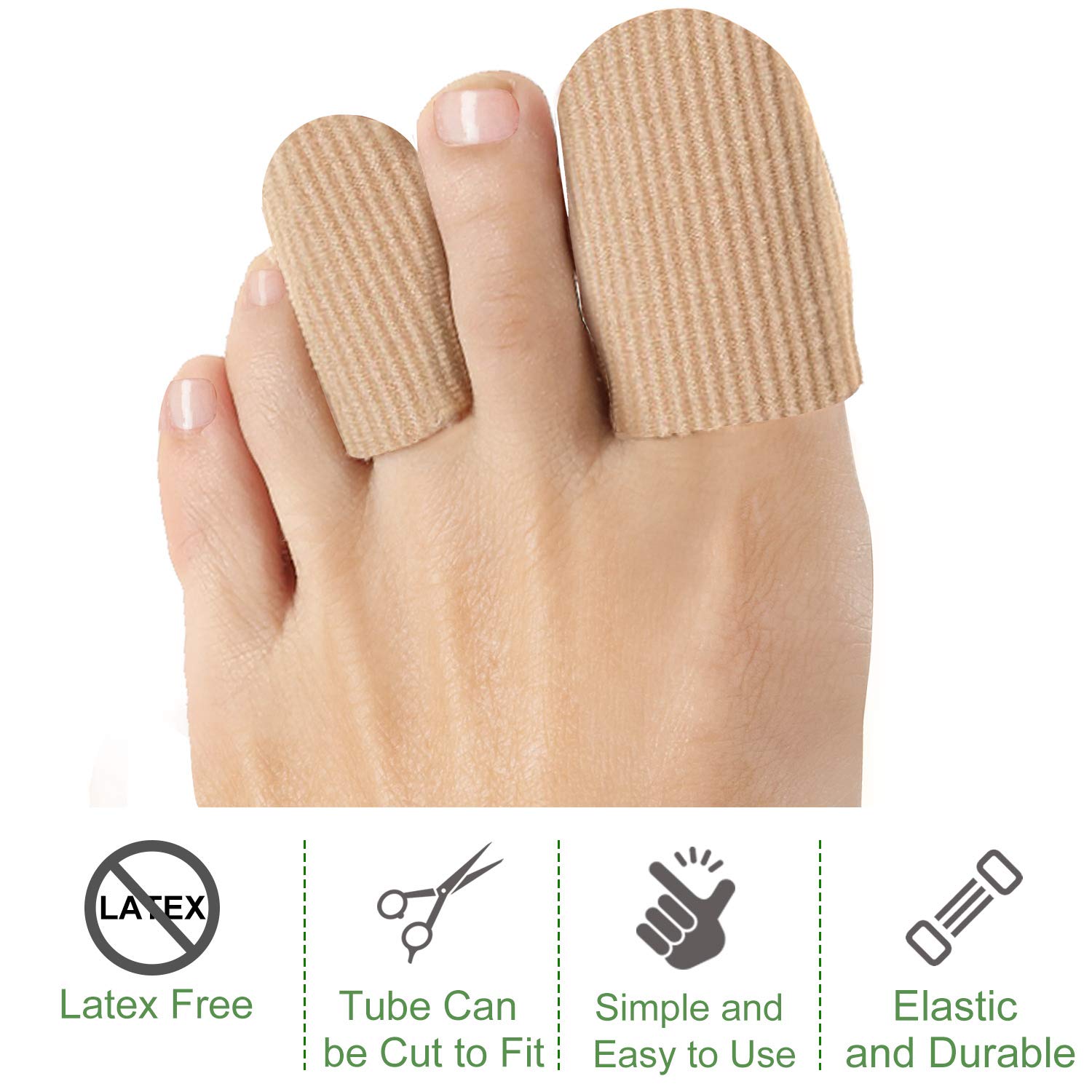 Welnove 10Pack Toe Caps Closed Toe Surface Fabric Sleeve Protectors with Gel Lining, Prevent Pain Relief for Corns, Blisters and