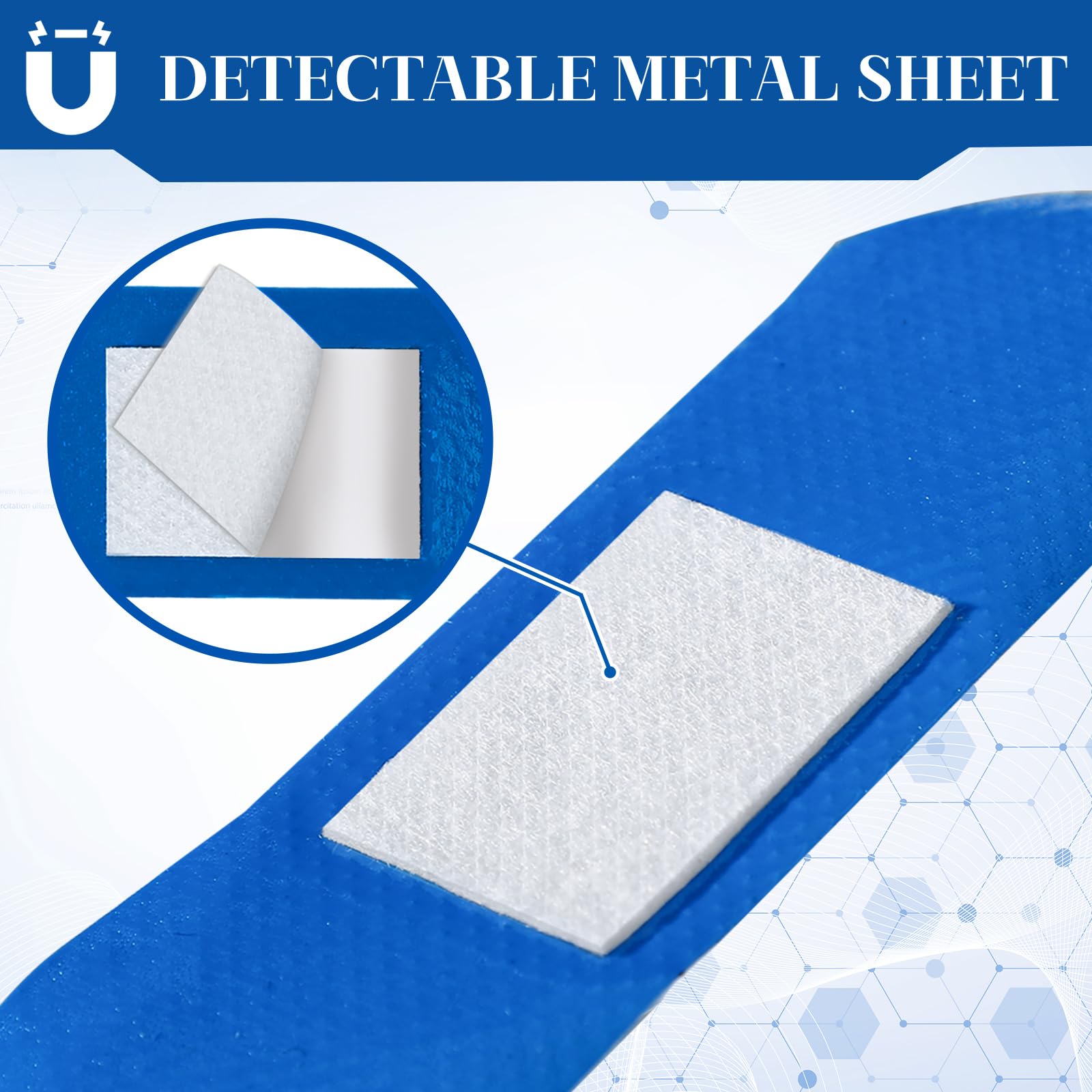 Geiserailie 200 Pcs Blue Fabric Bandages Food Service Metal Detectable 3 x 1 Waterproof Adhesive Bandages Bulk Sterile Processin