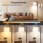 Caromolly Light Therapy Floor Lamp, 10000 Lux with Remote, Adjustable Color/Brightness/Timer, Modern Linen Shade for Office, Liv