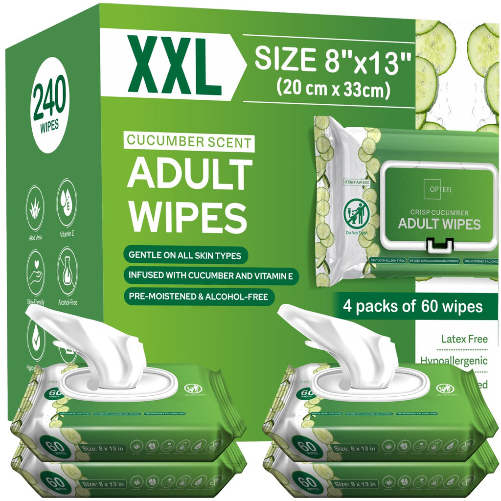 Adult Wipes Extra Large Scented - Skin-Friendly Incontinence Wet Wipes for Adults & Elderly No-Rinse Disposable Washcloths - 8x1