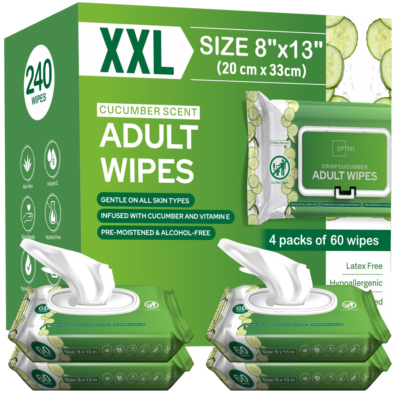 Adult Wipes Extra Large Scented - Skin-Friendly Incontinence Wet Wipes for Adults & Elderly No-Rinse Disposable Washcloths - 8x1