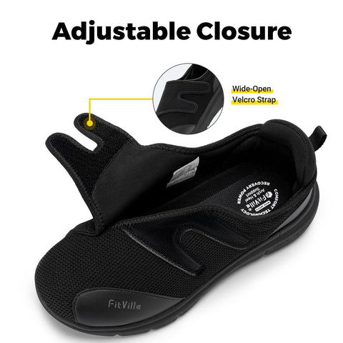 FitVille Diabetic Shoes for Men Extra Wide Width Orthopedic Slip-on Fall Prevention Walking Shoes Adjustable Closure with Arch S