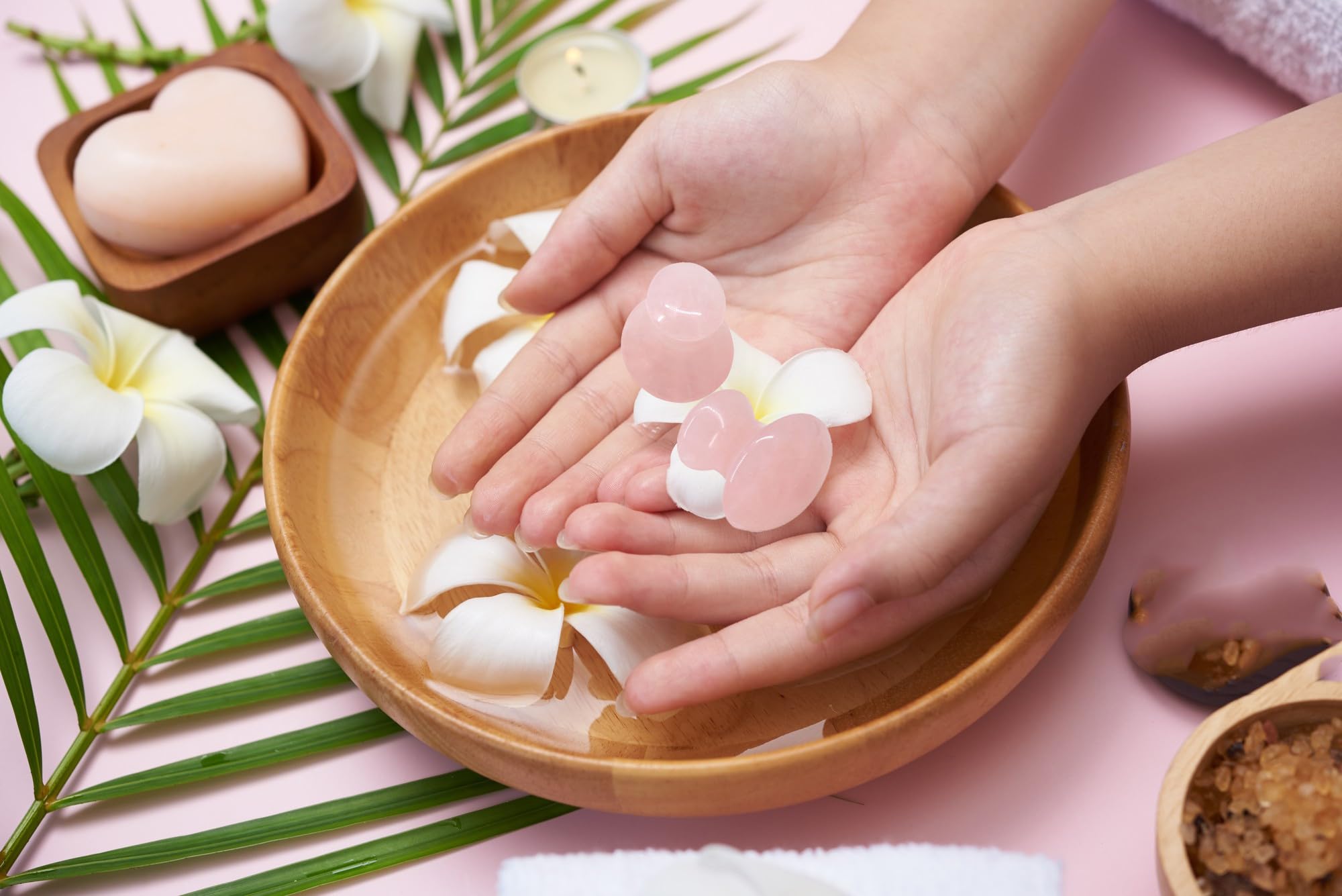 QYLHH 2 Pcs Rose Quartz Jade Mushroom Hot Massage Stones Set Warm Rocks Kit for Facial SPA Pink