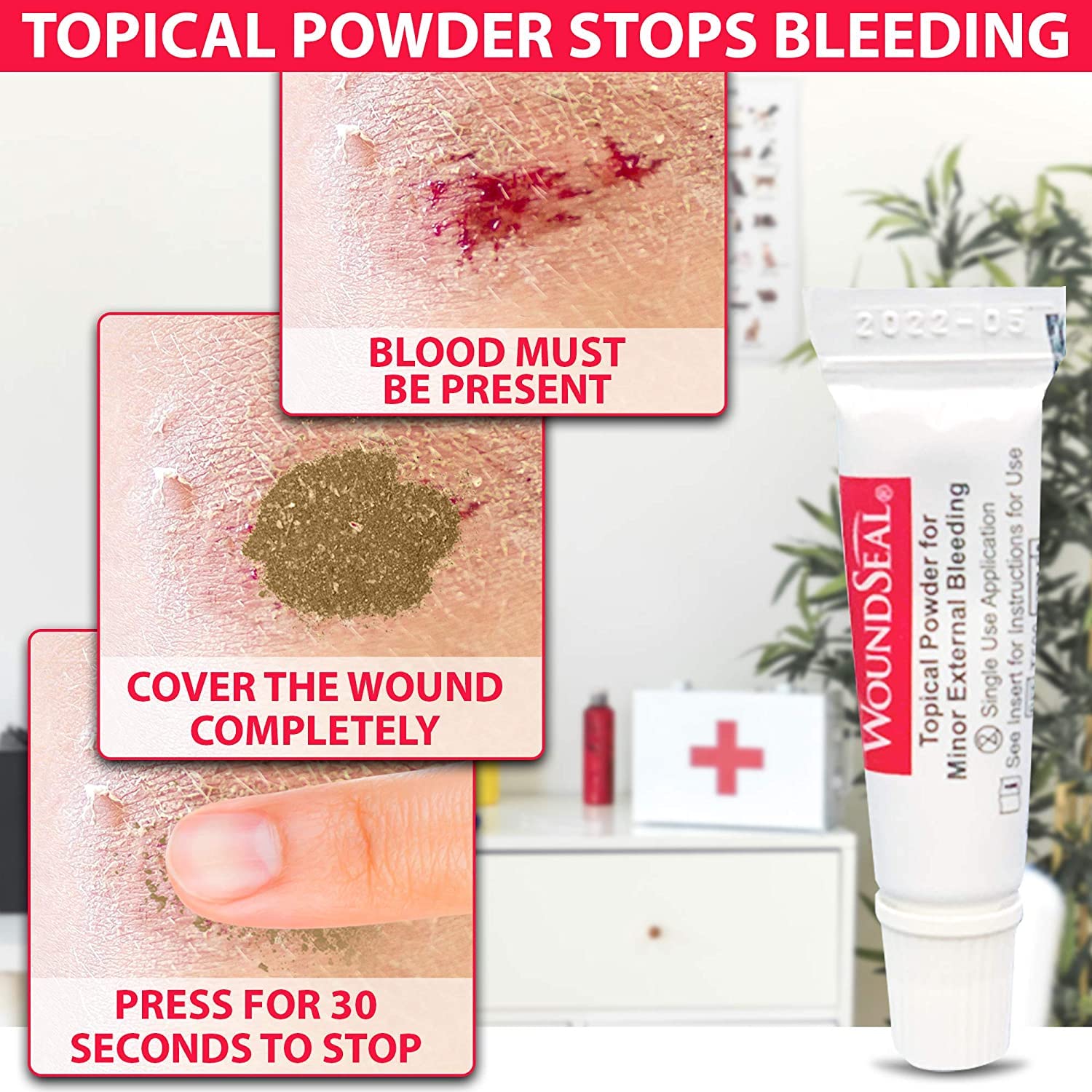 WoundSeal Powder 4 Each (Pack of 3) - Wound Care First Aid for Cuts, Scrapes and Abrasions - Stops Bleeding in Seconds Without S
