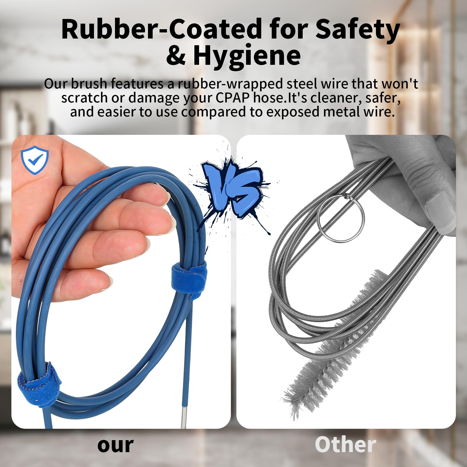 CPAP Hose Cleaner Kit - CPAP Tube Cleaning Brush, CPAP Hose Brush, LongFlexible CPAP Tube Brush with Basin, Drying Hook & Gloves