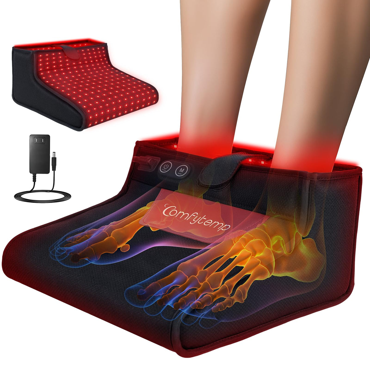 Comfytemp 3D Red Light Therapy for Feet, 360 LEDs, 43W, Up to Foot Size 12