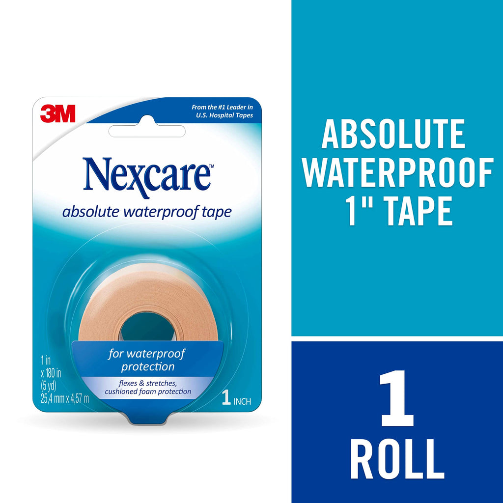 Nexcare Absolute Waterproof Tape, Flexible Foam Medical Tape, Secures Dressing and Keeps Wounds Dry - 1 In x 5 Yds, 1 Roll of Ta