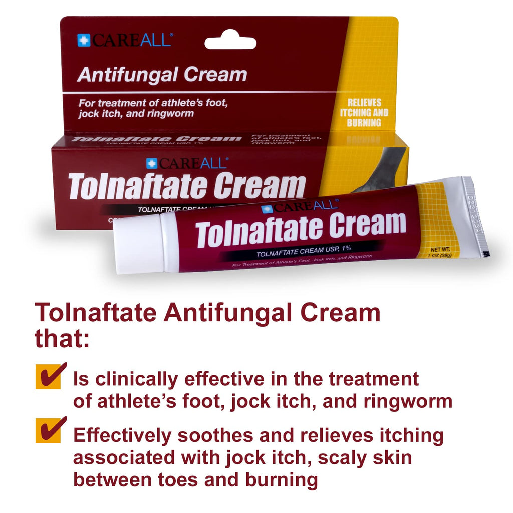 CareAll Tolnaftate Cream USP 1%, 1.0 oz. Tube (4 Pack), Effective Antifungal Treatment and Itch Relief for Athletes Foot, Jock I