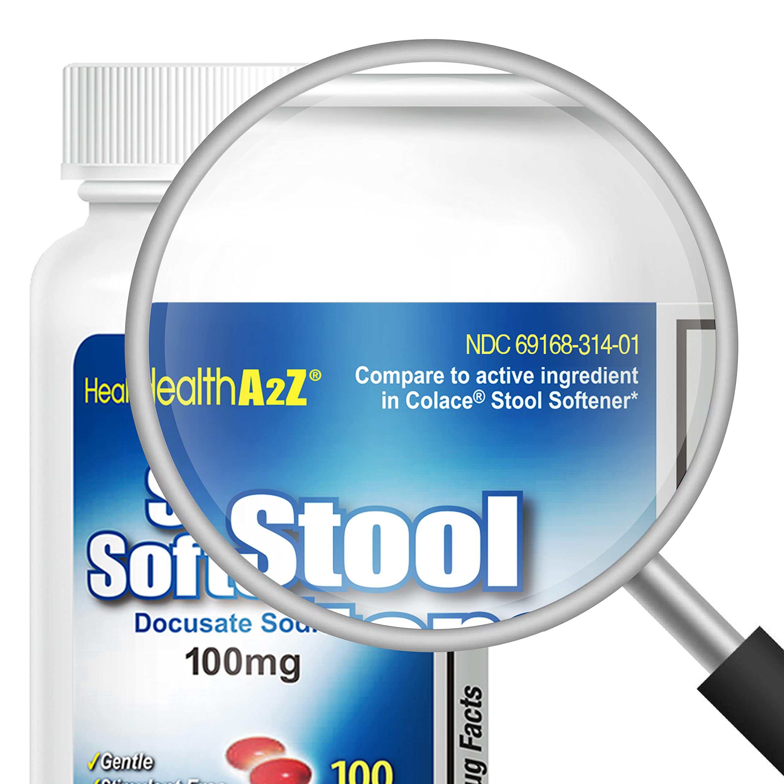 HealthA2Z? Stool Softener | Docusate Sodium 100mg | Red Capsules | Dependable | Gentle Constipation Relief (100 Counts (Pack of