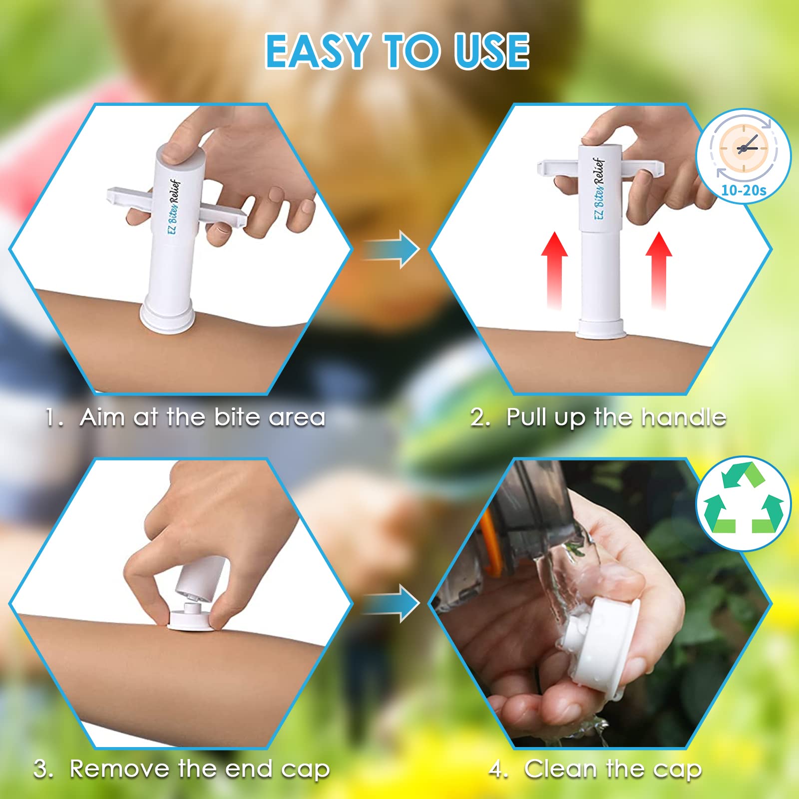 Bug Bite Suction Tool 2 Packs, Kid Friendly Bug Bite Sucker, Venom Extractor, Natural Reduce Itching & Swelling, Bite & Sting Fi