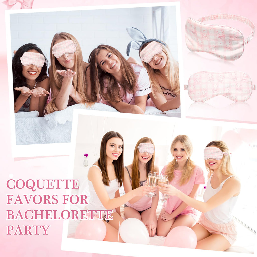 Honeydak 12 Pcs Silk Sleep Masks for Women Girls Pink Bow Party Favors Adjustable Eye Masks for Birthday Sleepover Spa Sweet 16