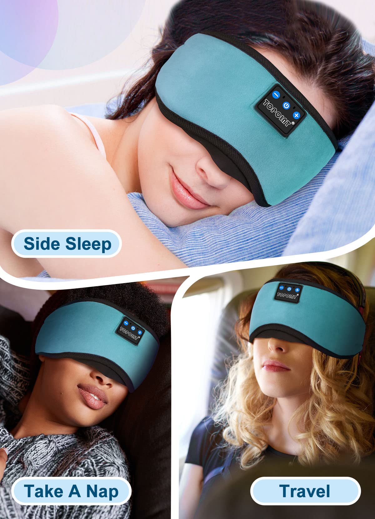 TOPOINT Sleep Mask with Headphones Bluetooth 5.4 Wireless, Sleep Headphone with Microphone Built-in HD Speakers Music, Eye Mask