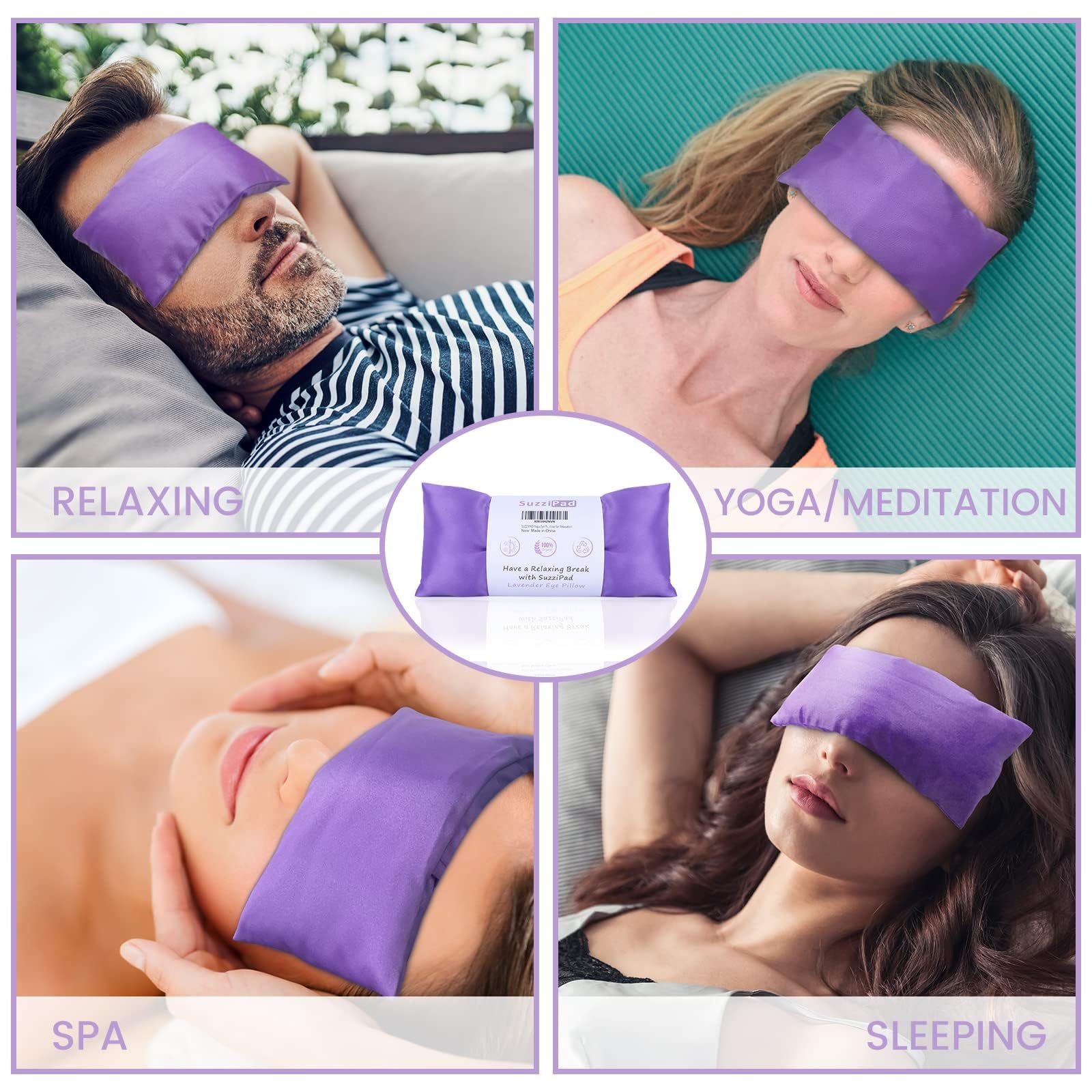 SuzziPad Lavender Eye Pillows for Relaxation with Aromatherapy, Weighted Mask for Sleeping, Hot & Cold Therapy Compress for Dry