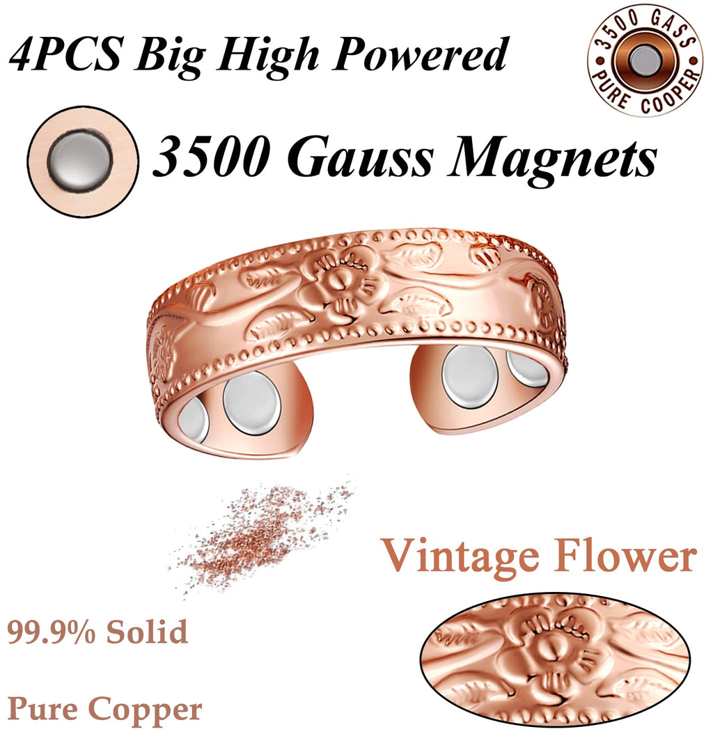 Vicmag Copper Magnetic Ring for Women Ring Ladies Fingers Thumb 99.9% Solid Pure Copper Gift 2PCS Adjustable (4X Rose Gold)