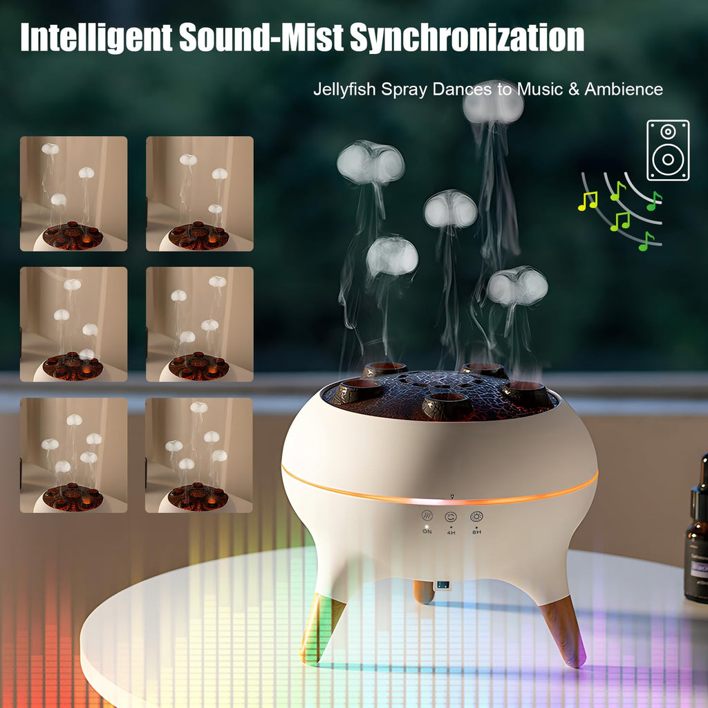 Holwim Essential Oil Jellyfish Diffuser, Aromatherapy Diffuser, 250ml Ultrasonic Cool Mist Humidifier, Music Sync Jelly Fish Dif