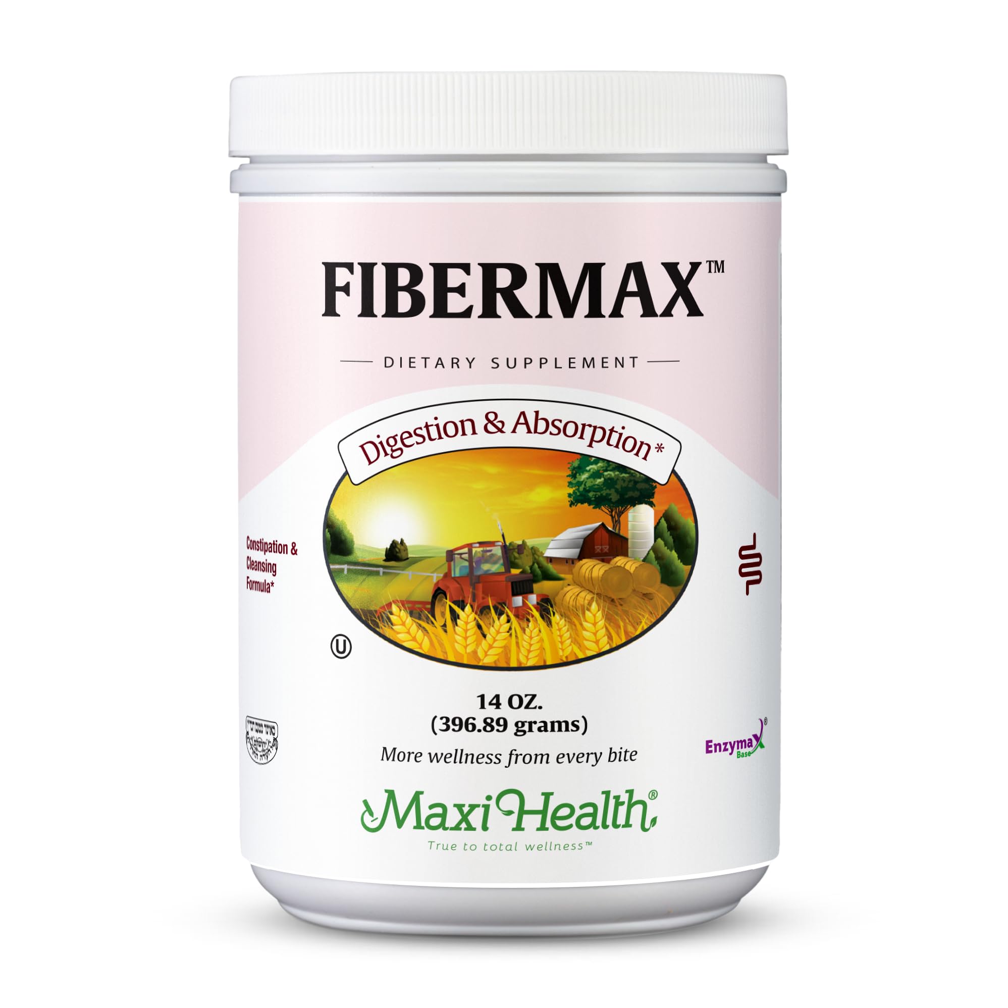 Maxi Health Fibermax Powder - Cleansing Formula - Laxative for Men and Women with Psyllium Husk - 14 Ounce Bottle - Kosher Daily