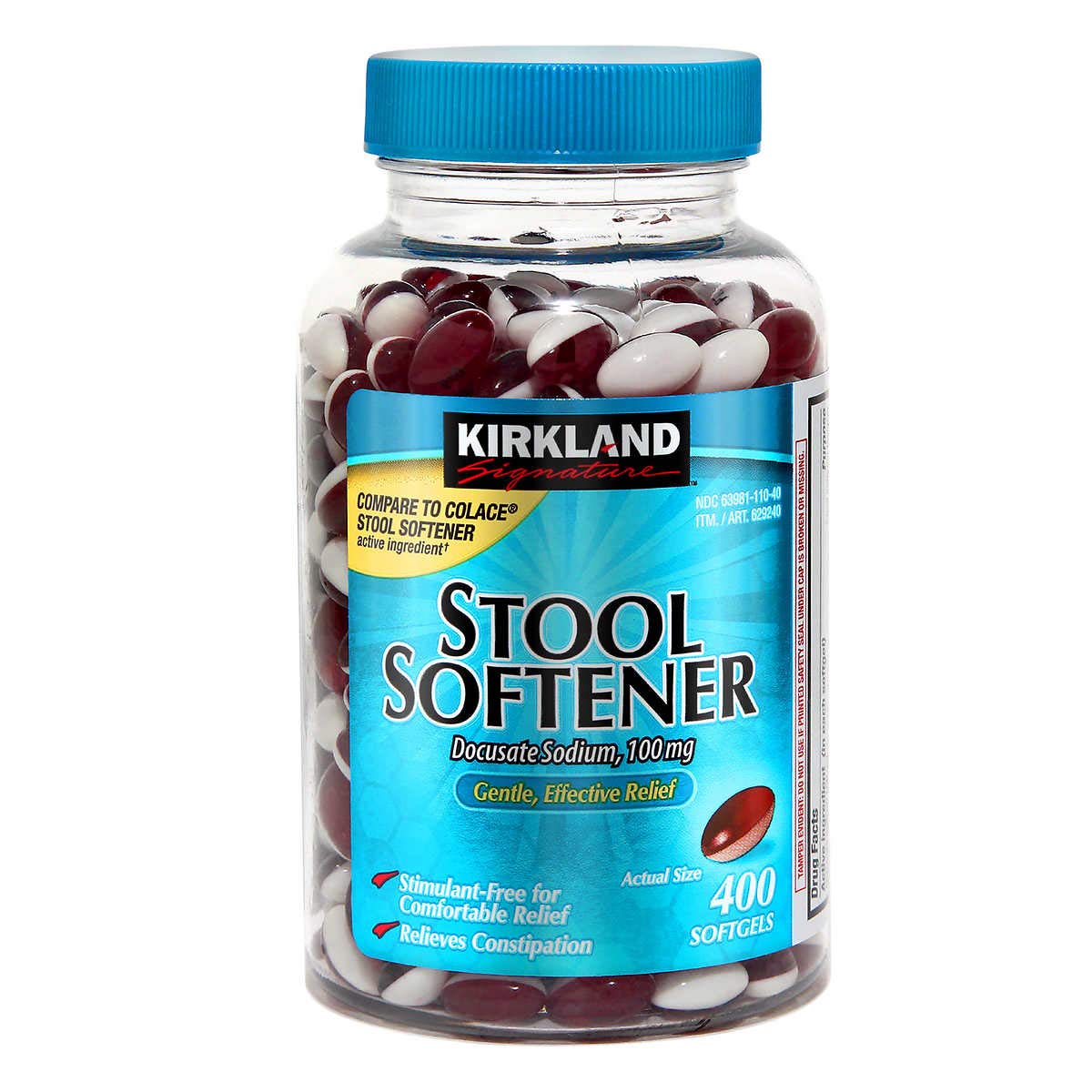 Kirkland Signature Stool Softener Docusate Sodium 100 Mg, 800 Softgels/2Bottle