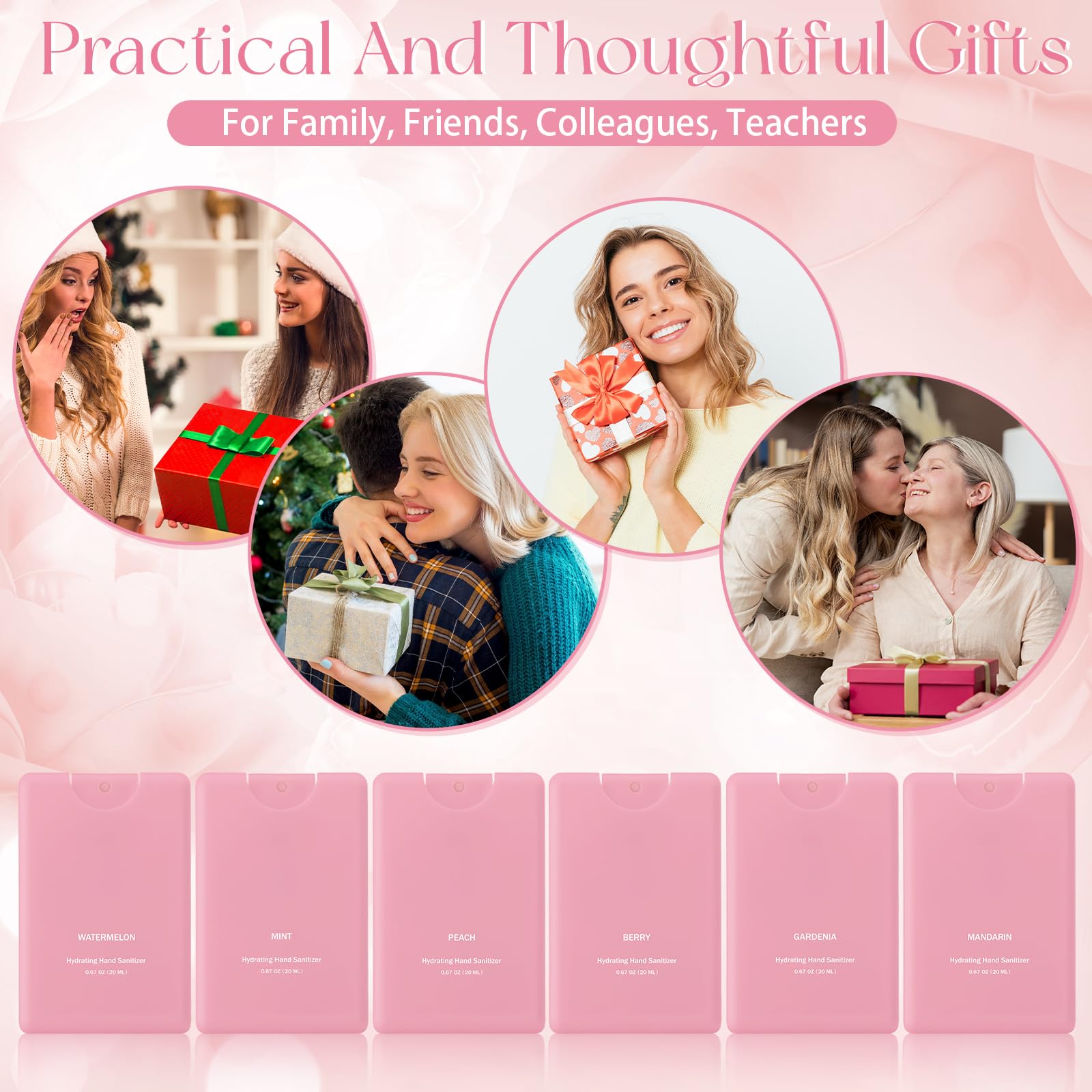 Dansib 24 Pcs Mini Hand Sanitizer Spray Bulk Travel Size Pink Perfume Hand Sanitizer Spray Valentines Day Galentines Gift for W