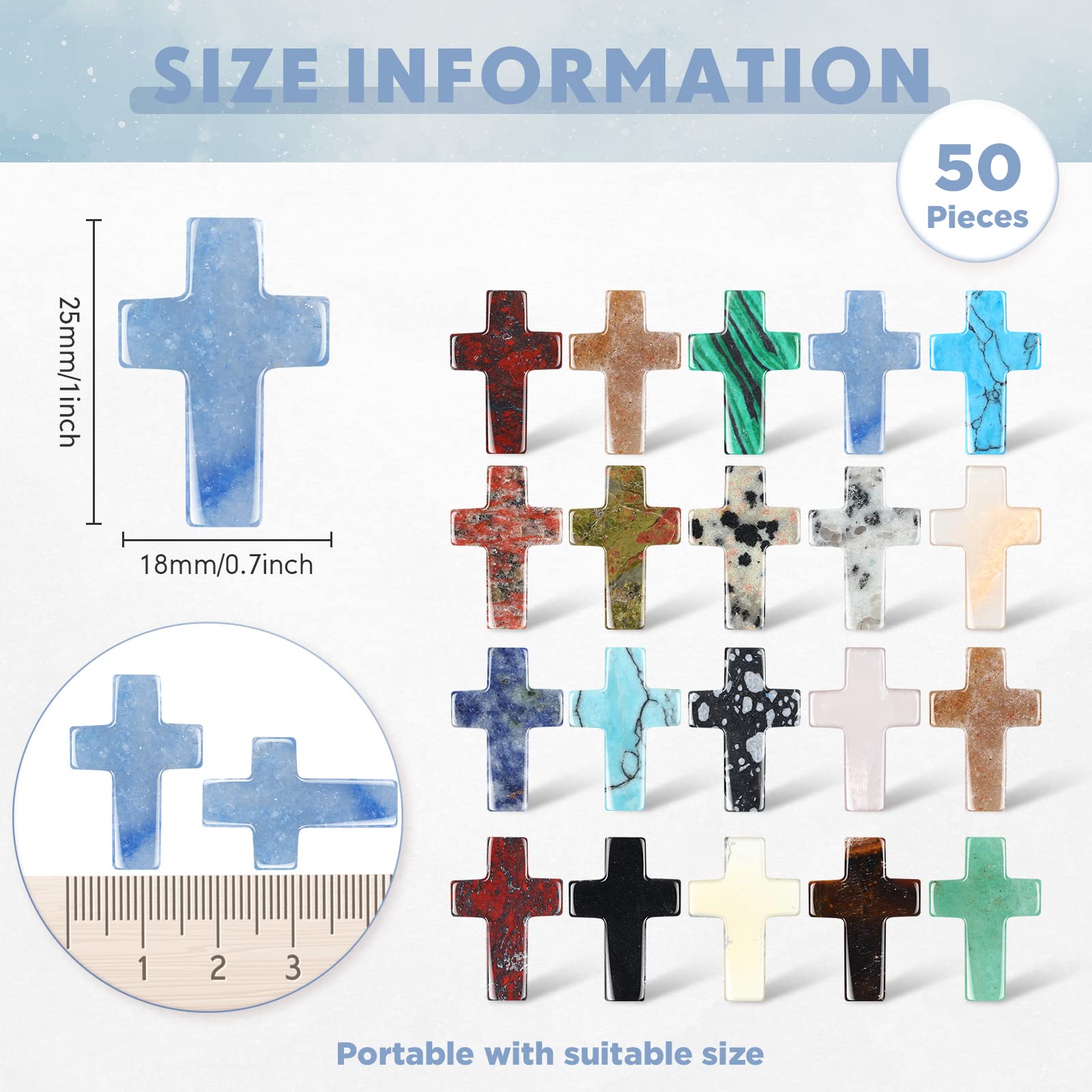 Nuenen 50 Pcs Cross Crystal Stone Bulks 1'' Natural Crystal Gemstone Cross Shaped Worry Stones Charm Palm Pocket Quartz Gift Val