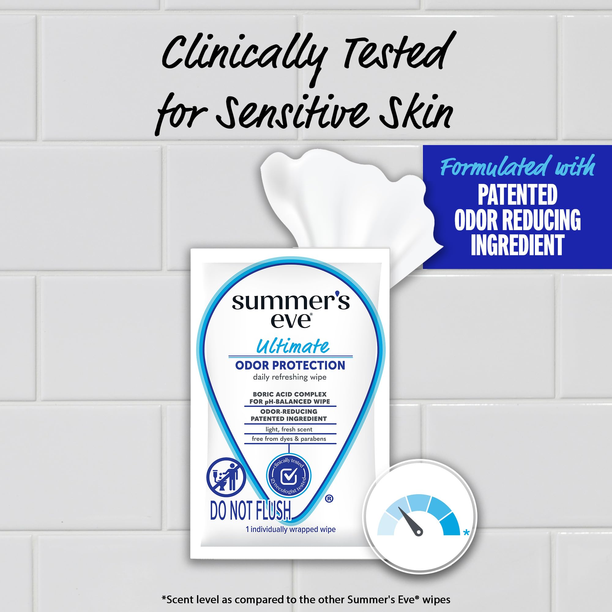 Summer's Eve, Ultimate Odor Control, Daily Feminine Wipes with Boric Acid, Removes Odor, On-the-go Body Wipes with pH Balance, 1