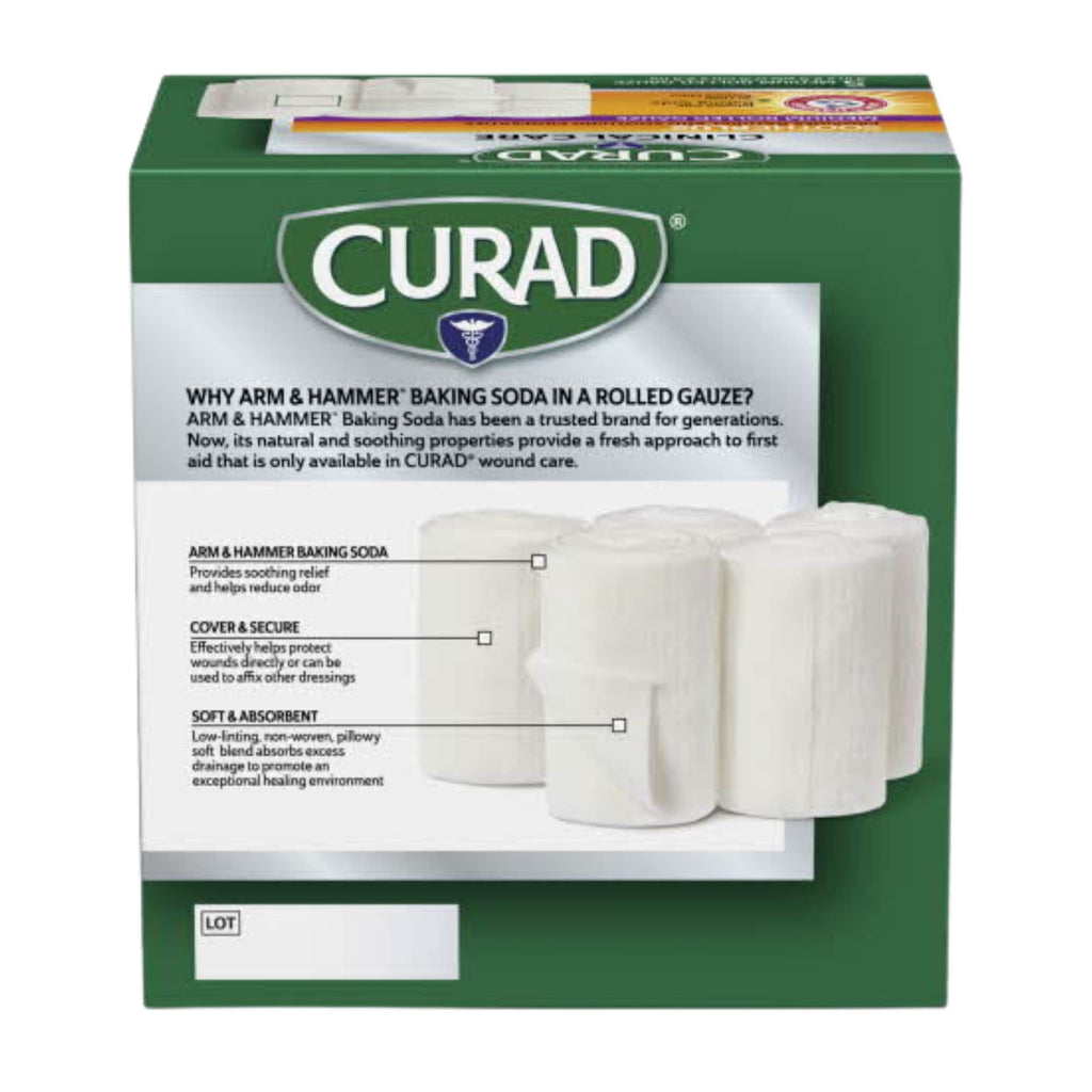Curad SoothePlus Rolled Gauze with Arm & Hammer Baking Soda, 3 x 2.5 yds, 5 count (Pack of 1)