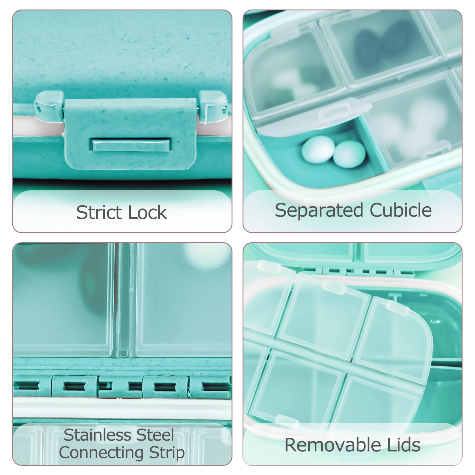 4PCS Travel Pill Organizer, 8 Compartments Portable Pill Case, Small Pill Box for Pocket Purse Portable Medicine Vitamin Contain