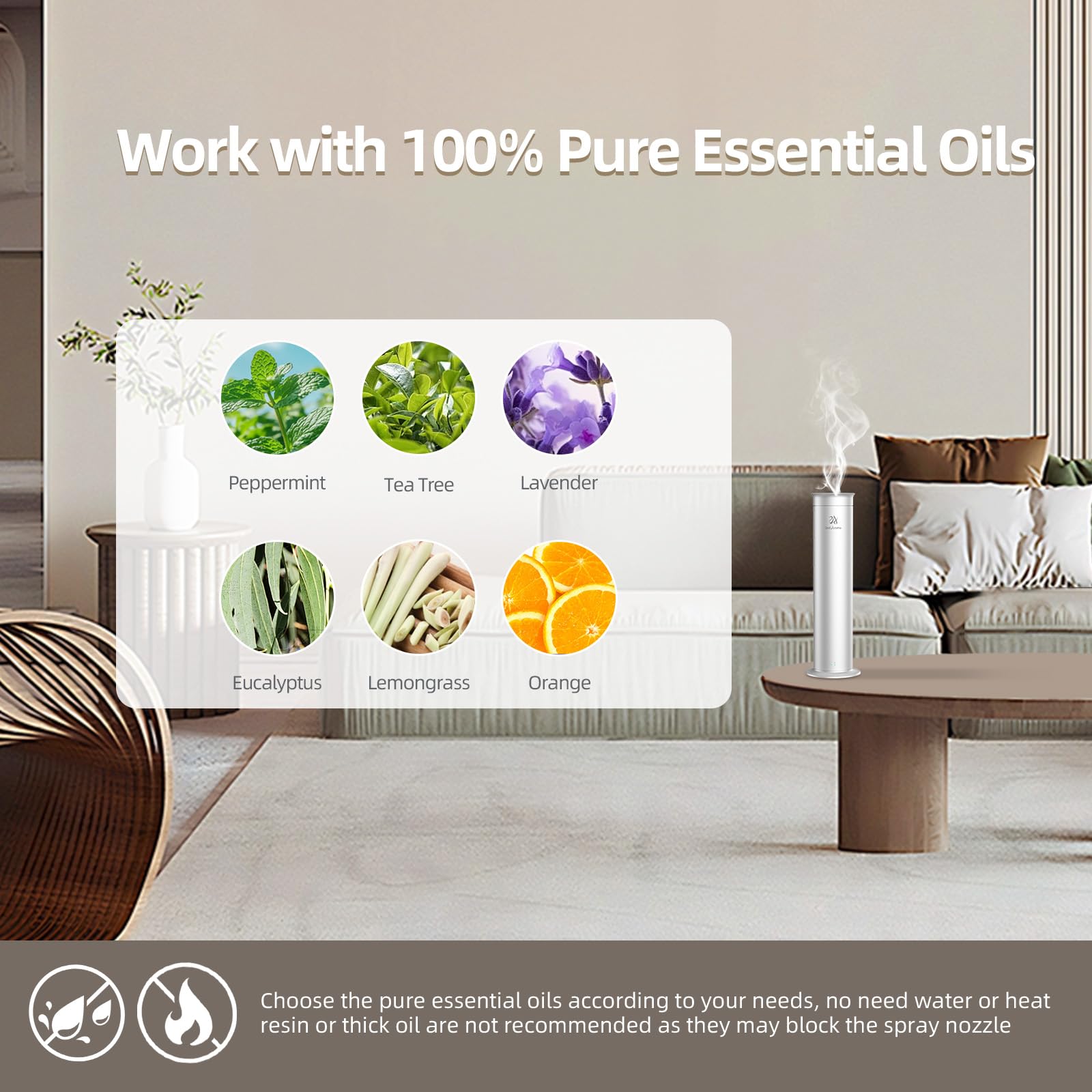 2ndAroma Home Diffusers for Large Home with Essential Oil 100ml, Oil Diffuser Essential Oils Waterless with Remote Control, Alum