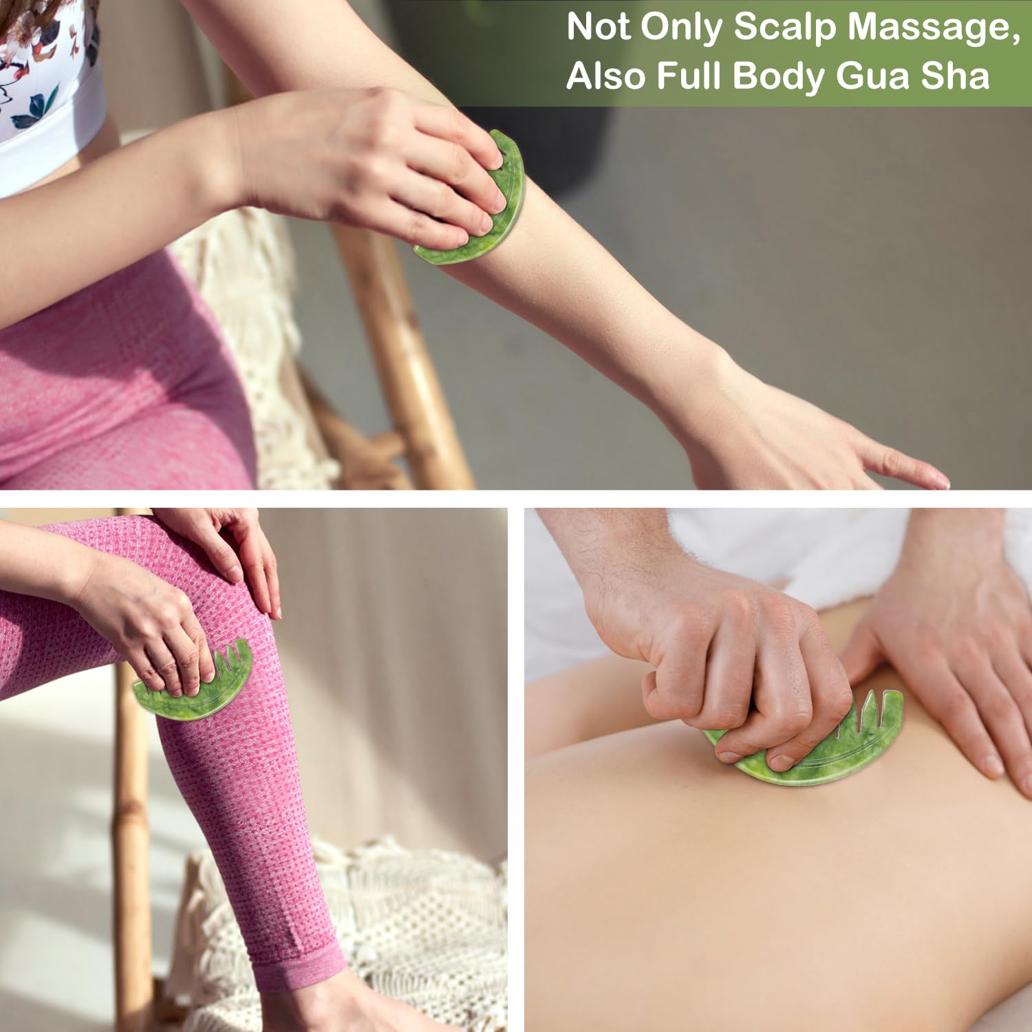 LEOSENSE Scalp Massage Comb, Scalp Massager for Hair Growth, Head Scratcher for Itchy Scalp, Natural Gua Sha Jade Stone for Stre