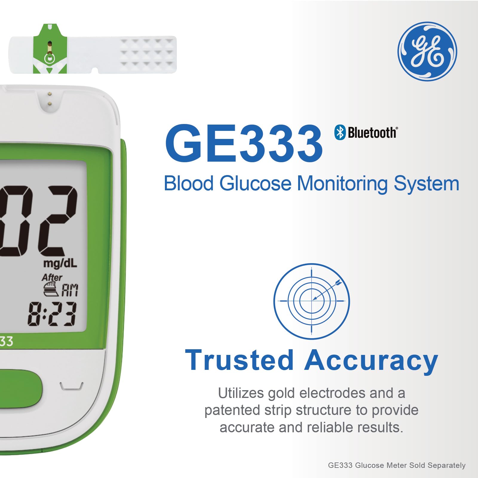 GE333TS Blood Glucose Test Strips | 50-Count Pack |Gold Electrodes|Patented Test Strip Structure