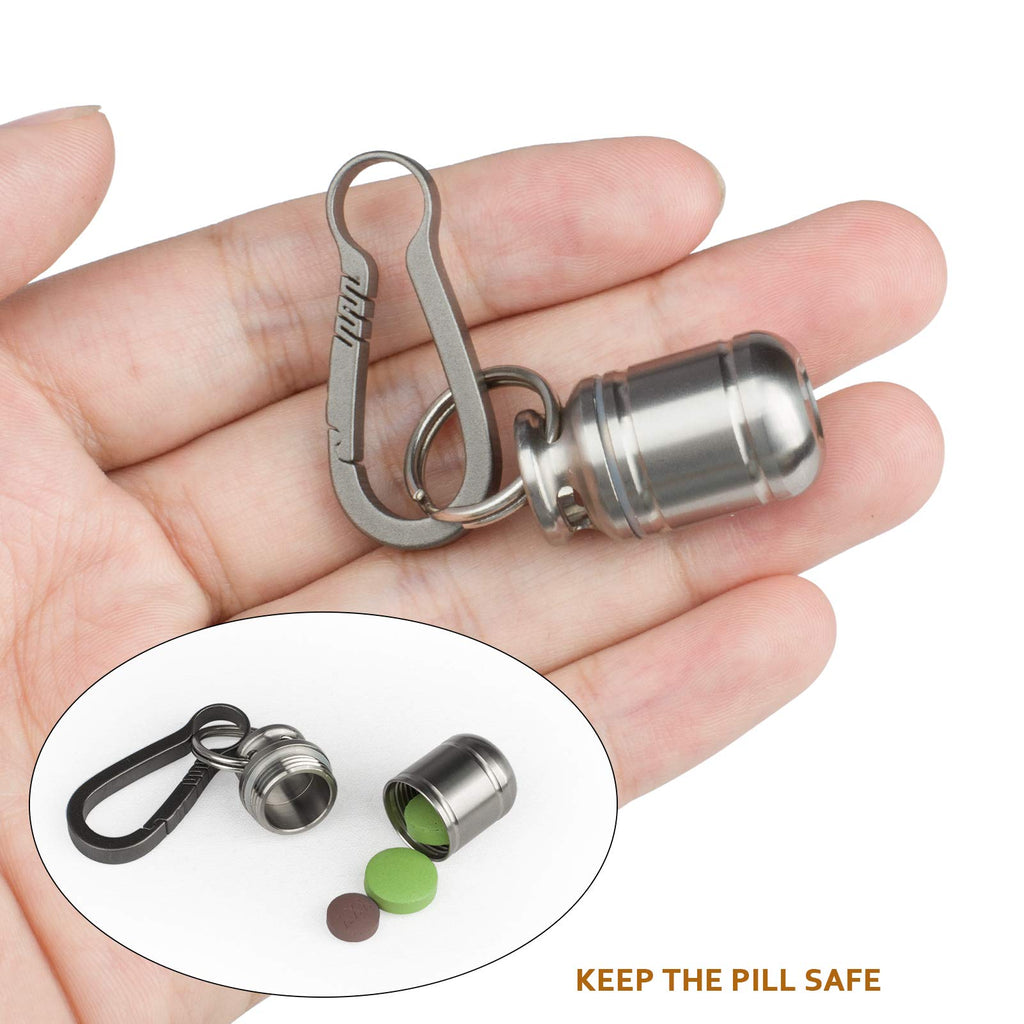 TISUR Portable Pill Cases, Metal Titanium Pill Holder Pocket Pill Box Keychain Waterproof Pill Bottle Medicine Organizer Case Co