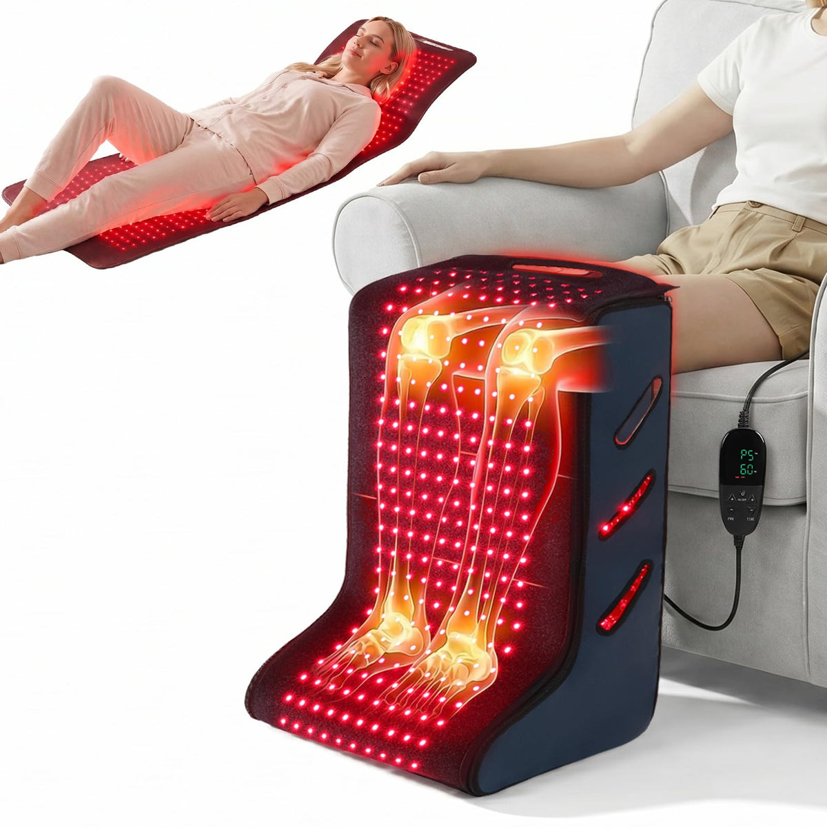 Red Light Therapy for Foot, 450 LEDs 660nm & 850nm Infrared Therapy Boots, Detachable FullBody Red Light Pad with Timer, Pulse 