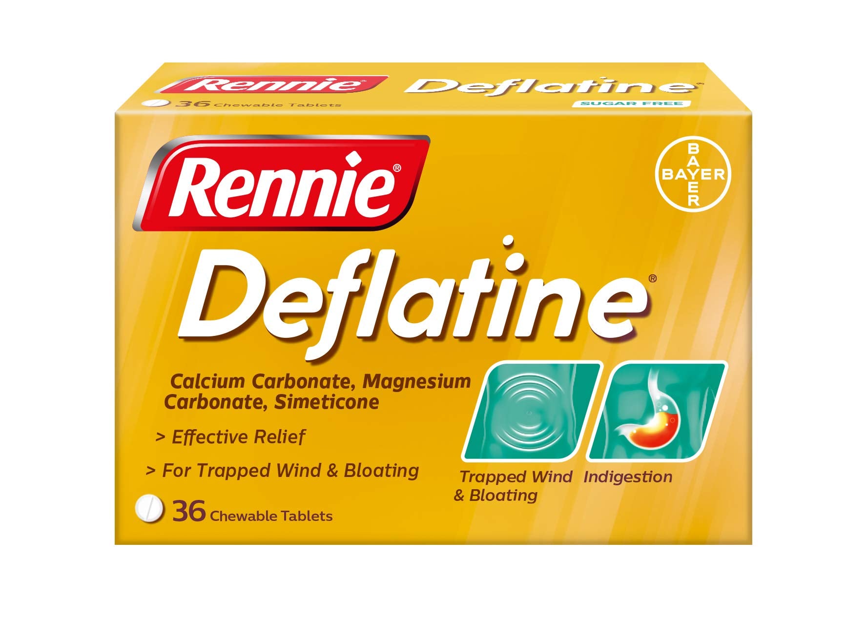 Rennie Deflatine Trapped Wind & Bloatedness Relief Tablets Sugar-Free Mint - 36 Tablets