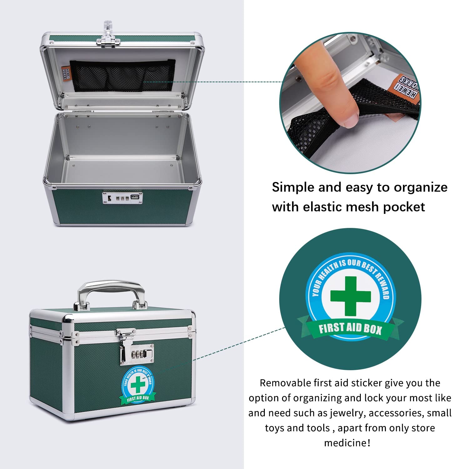 HEWEI WORKS Lockable Medication Box with Portable Storage Case, 10.2x 6.8x 6.8, Childproof Medicine Lock Organizer, Lockbo