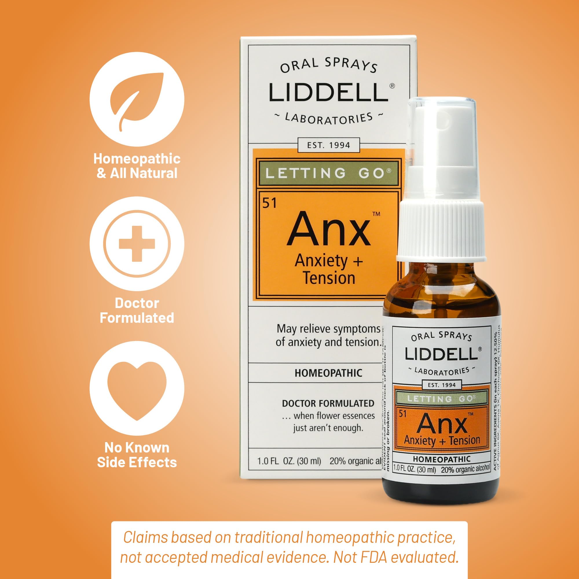 Liddell Letting Go - Homeopathic Remedies - Oral Spray for Symptoms of Anxiousness, Stress and Restlessness - Natural Calm Spray