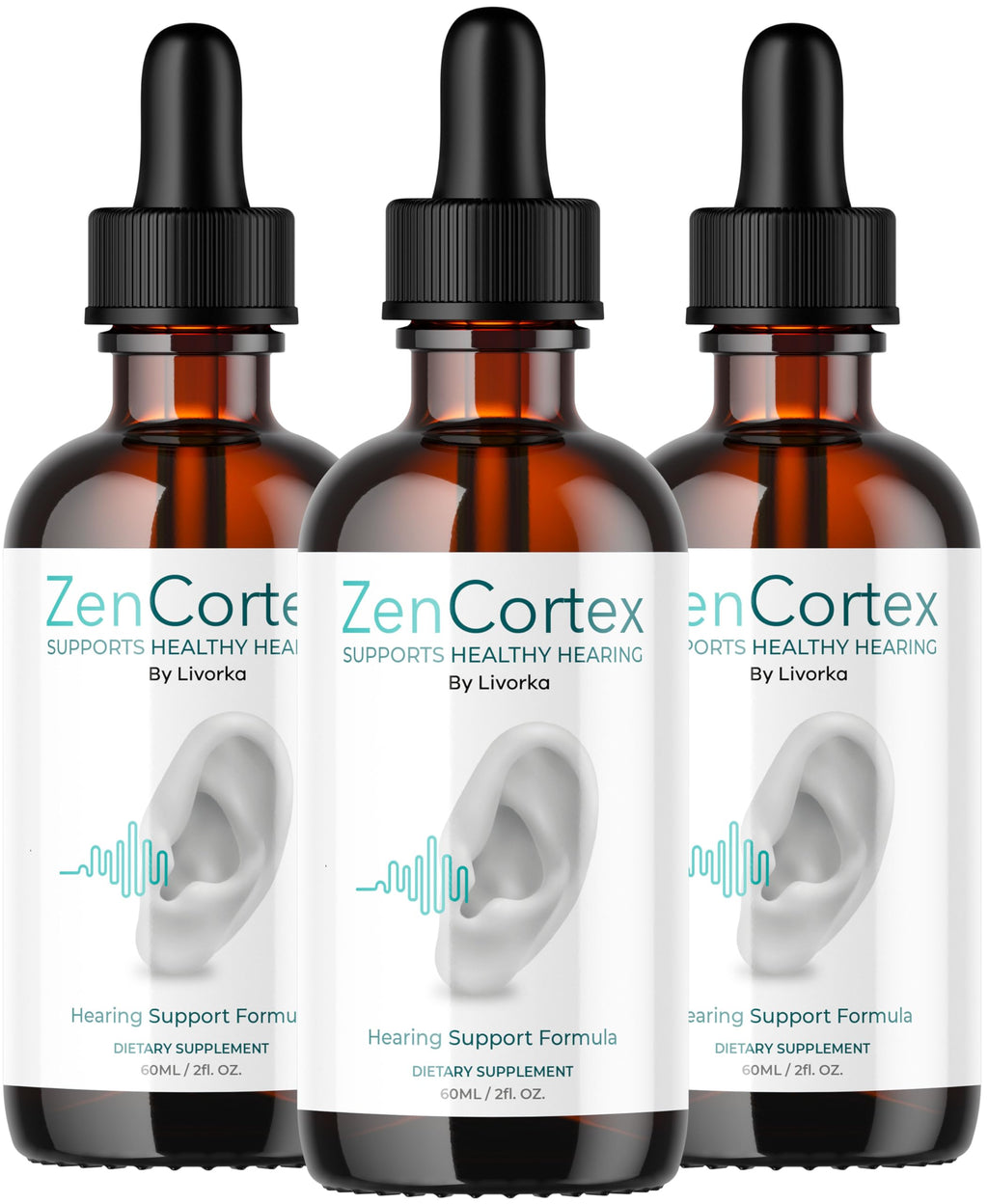 LIVORKA ZenCortex Drops, Liquid Supplement for Ear Health, Supports Healthy Hearing - 3 Bottles (90 Day Supply) - Pack of 3