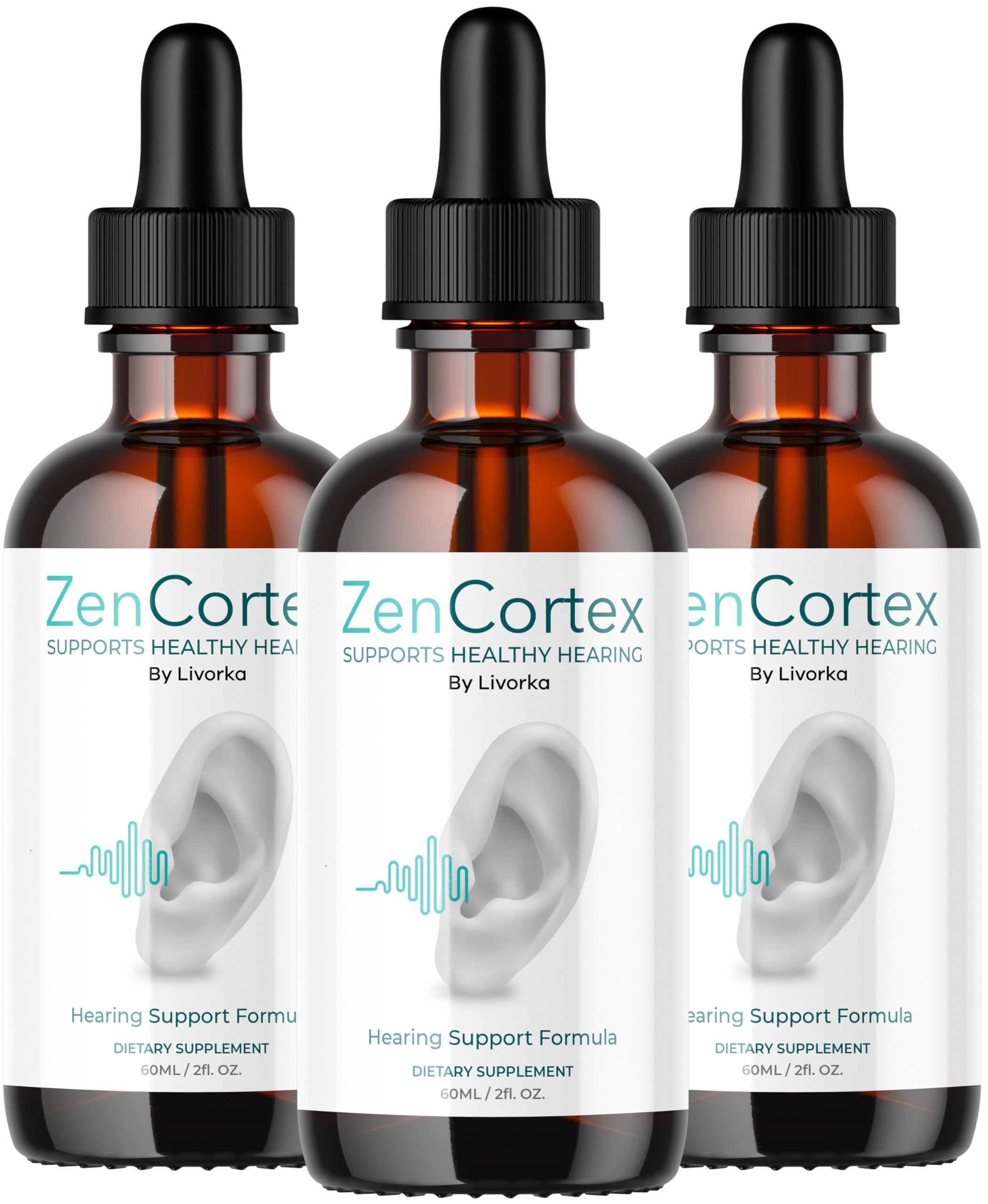 LIVORKA ZenCortex Drops, Liquid Supplement for Ear Health, Supports Healthy Hearing - 3 Bottles (90 Day Supply) - Pack of 3
