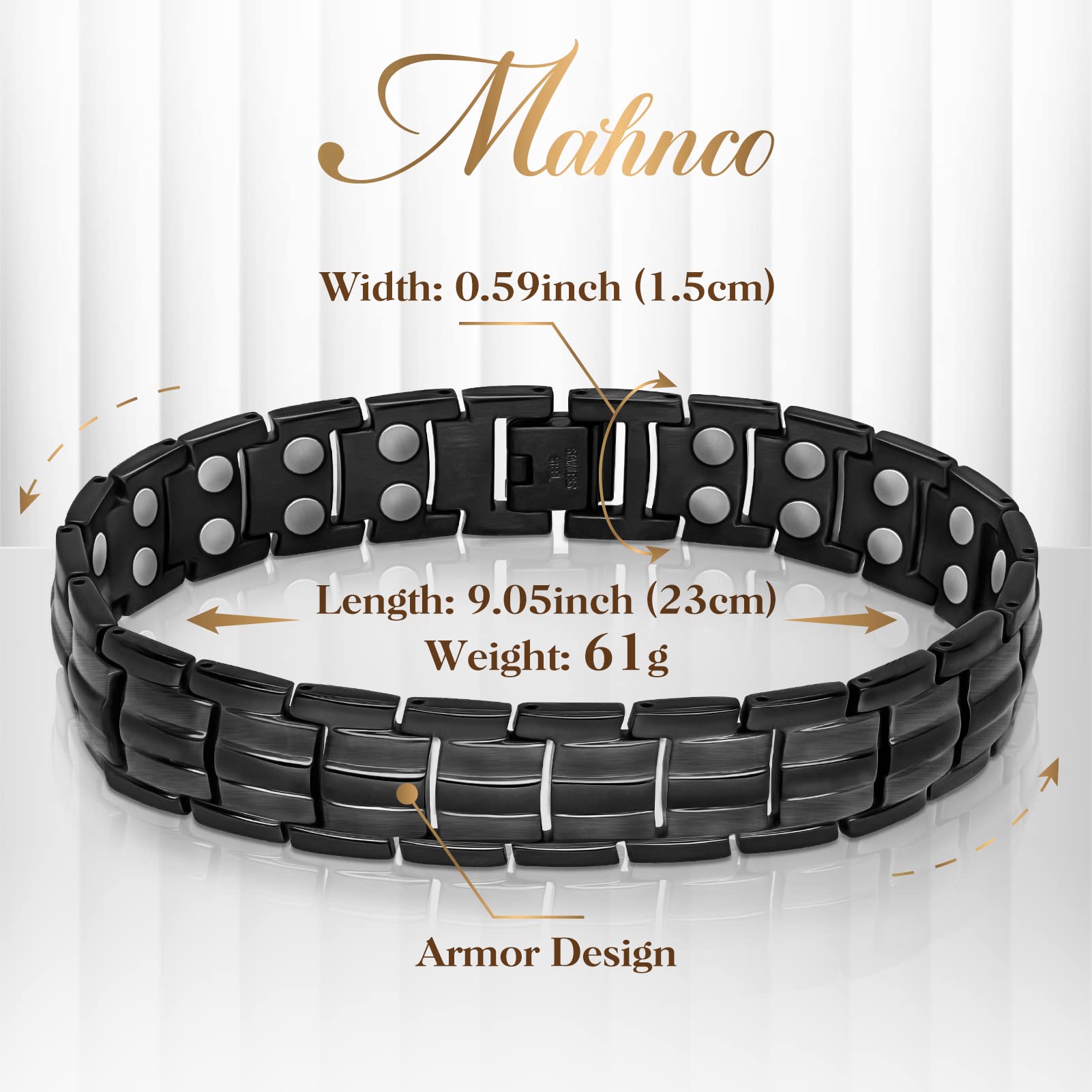 Mahnco Magnetic Bracelets for Men Ultra Titanium Steel Magnetic Bracelet with Double Row Magnets Mens Bracele Adjustable Length