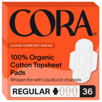 Cora 100% Organic Cotton Topsheet Pads | Ultra Thin Period Pads with Wings | Regular Absorbency | Ultra-Absorbent Sanitary Pads 