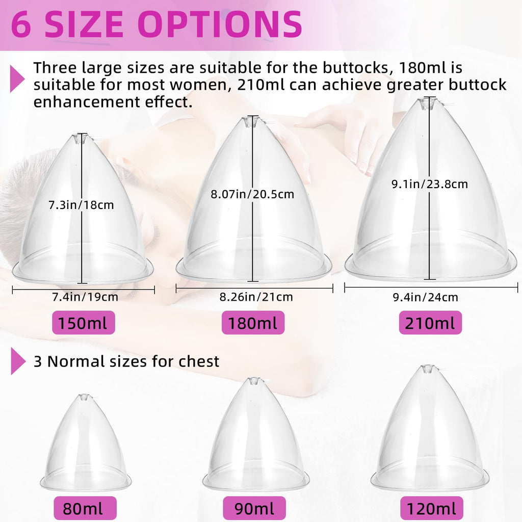 SRUIHAX 1 Pair Vacuum Cups:80,90,120,150,180,210 ML Extra-Large Butt Suction Cup Vacuum Therapy Cupping Machine Accessories for
