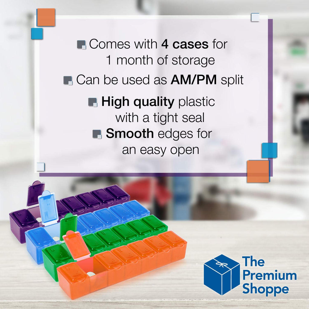 USA Merchant - 7 Day Pill Box Small with Snap Close Lids - Weekly Pill Organizer 4 Times a Day or 28 Day Dispenser - Comes with