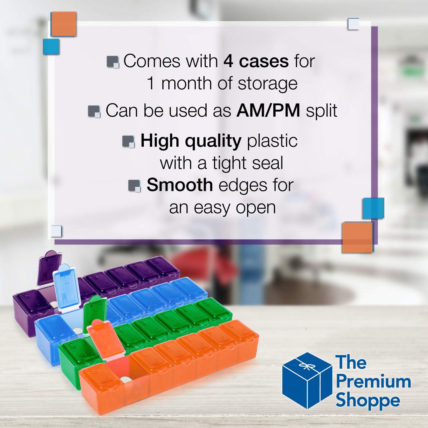 USA Merchant - 7 Day Pill Box Small with Snap Close Lids - Weekly Pill Organizer 4 Times a Day or 28 Day Dispenser - Comes with