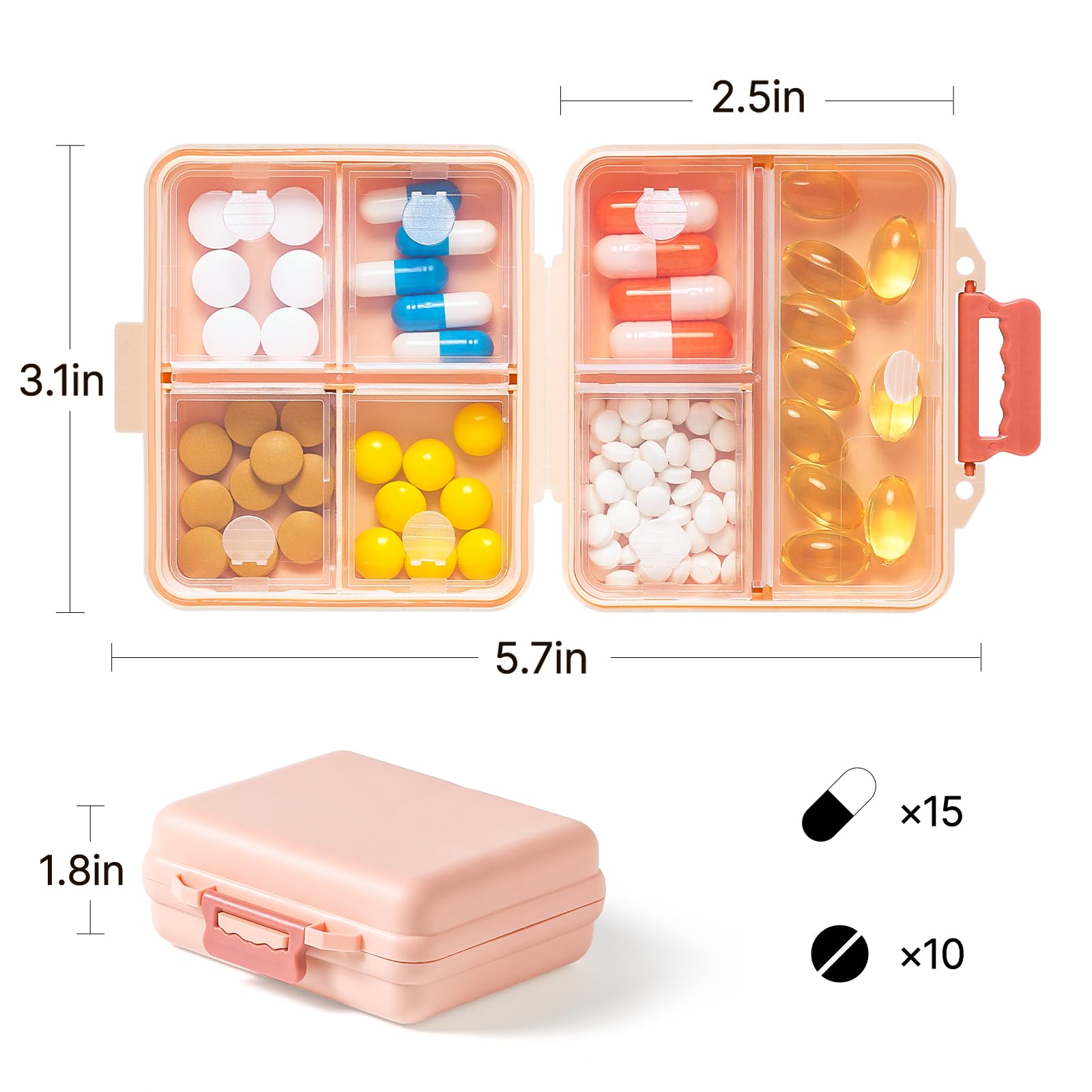 1 Pack Travel Pill Organizer,Portable Daily Pill Box,7 Grid Compartments Weekly Pill Case with Lables,Mini Medicine Organizer Bo
