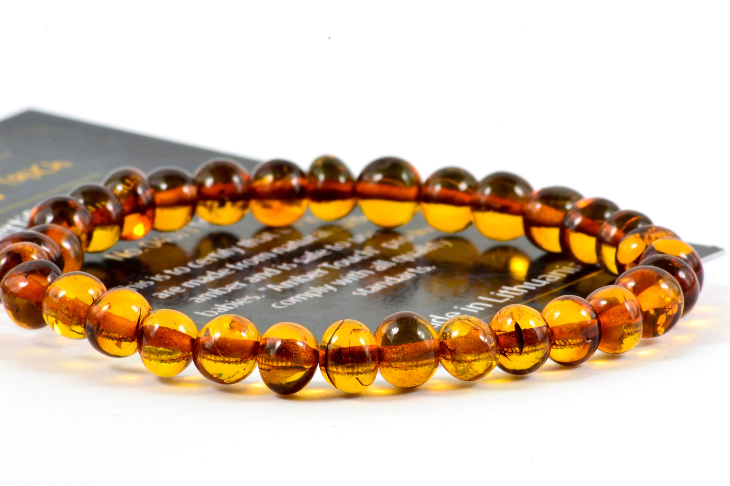 Baltic Amber Bracelet for Adults Made on Elastic Band- Natural Amber from Baltic Region, Genuine Baltic Amber (Cognac, 7.5 inch)